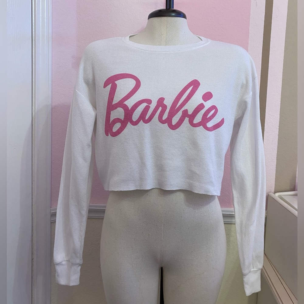 white/hot pink barbie crop top